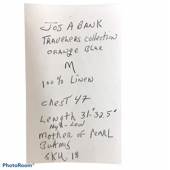 JOS A. BANK Linen Shirt Men M Button Up Long Sleeve Blue  & Tan Plaid - Picture 7 of 7